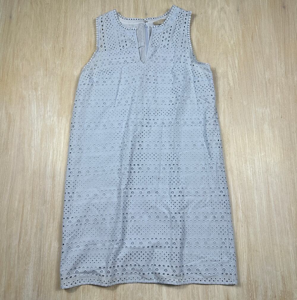 LOFT Blue Eyelet Patterned Cottagecore Boho Sleeveless Sundress Tank Dress 10